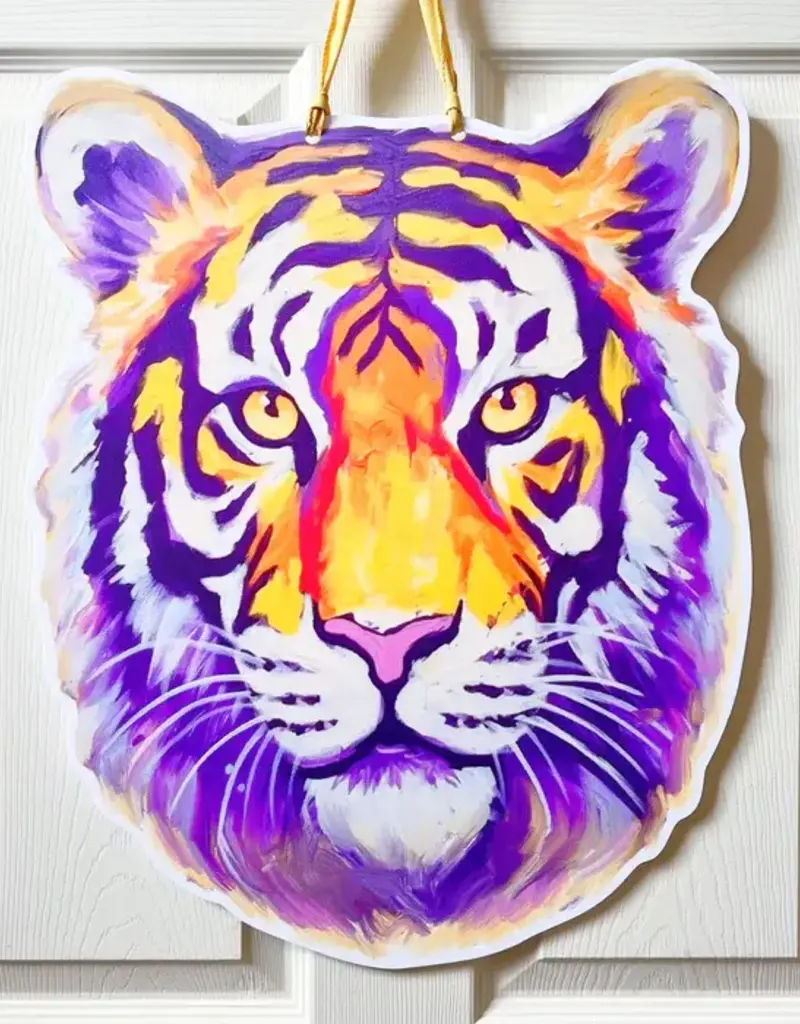 Home Malone Purple and Gold Tiger Head Door Hanger