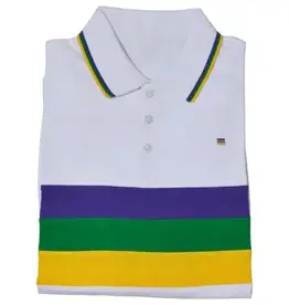 Mardi Gras Creations Mardi Gras White Chest Stripe Adult Polo
