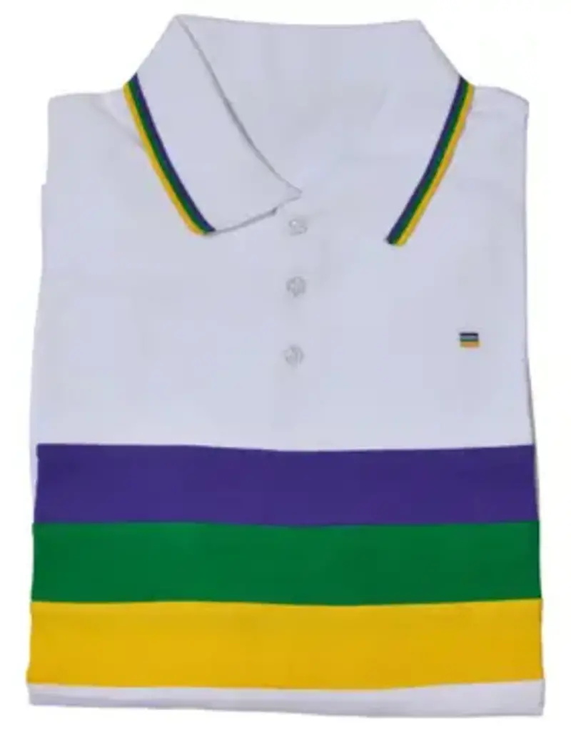 Mardi Gras Creations Mardi Gras White Chest Stripe Adult Polo