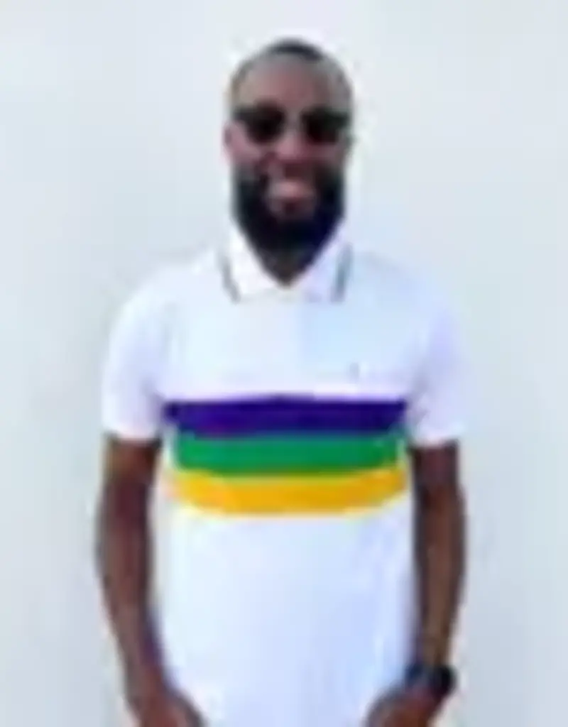 Mardi Gras Creations Mardi Gras White Chest Stripe Adult Polo