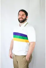 Mardi Gras Creations Mardi Gras White Chest Stripe Adult Polo