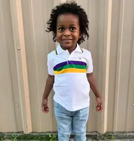 Mardi Gras Creations Mardi Gras White Chest Stripe Baby Polo