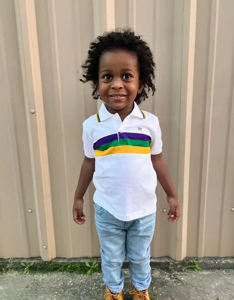 Mardi Gras Creations Mardi Gras White Chest Stripe Baby Polo