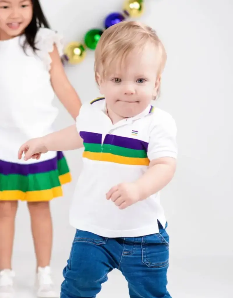 Mardi Gras Creations Mardi Gras White Chest Stripe Baby Polo