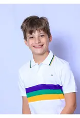 Mardi Gras Creations Mardi Gras White Chest Stripe Youth Polo