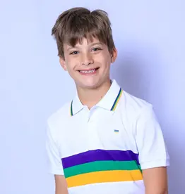 Mardi Gras Creations Mardi Gras White Chest Stripe Youth Polo