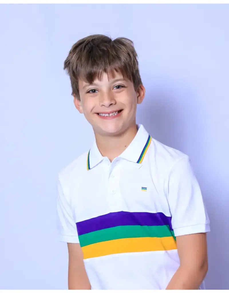 Mardi Gras Creations Mardi Gras White Chest Stripe Youth Polo