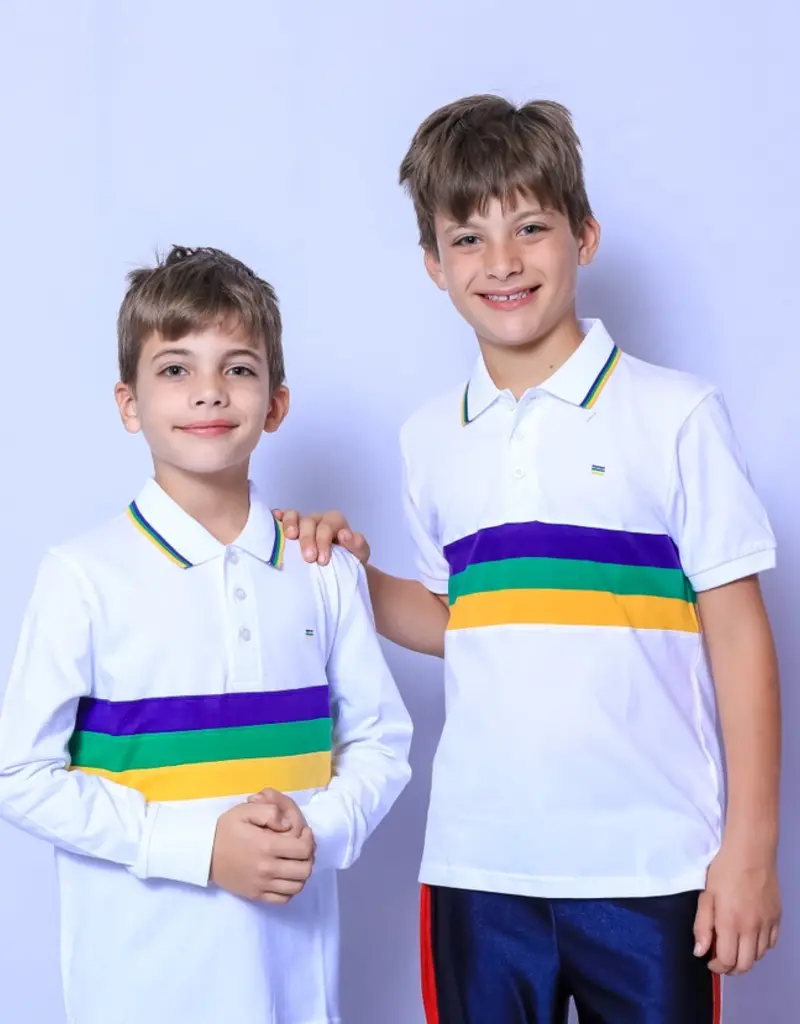 Mardi Gras Creations Mardi Gras White Chest Stripe Youth Polo
