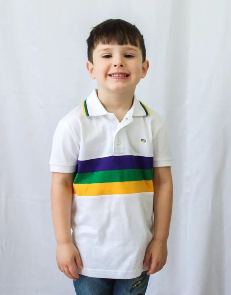 Mardi Gras Creations Mardi Gras White Chest Stripe Youth Polo