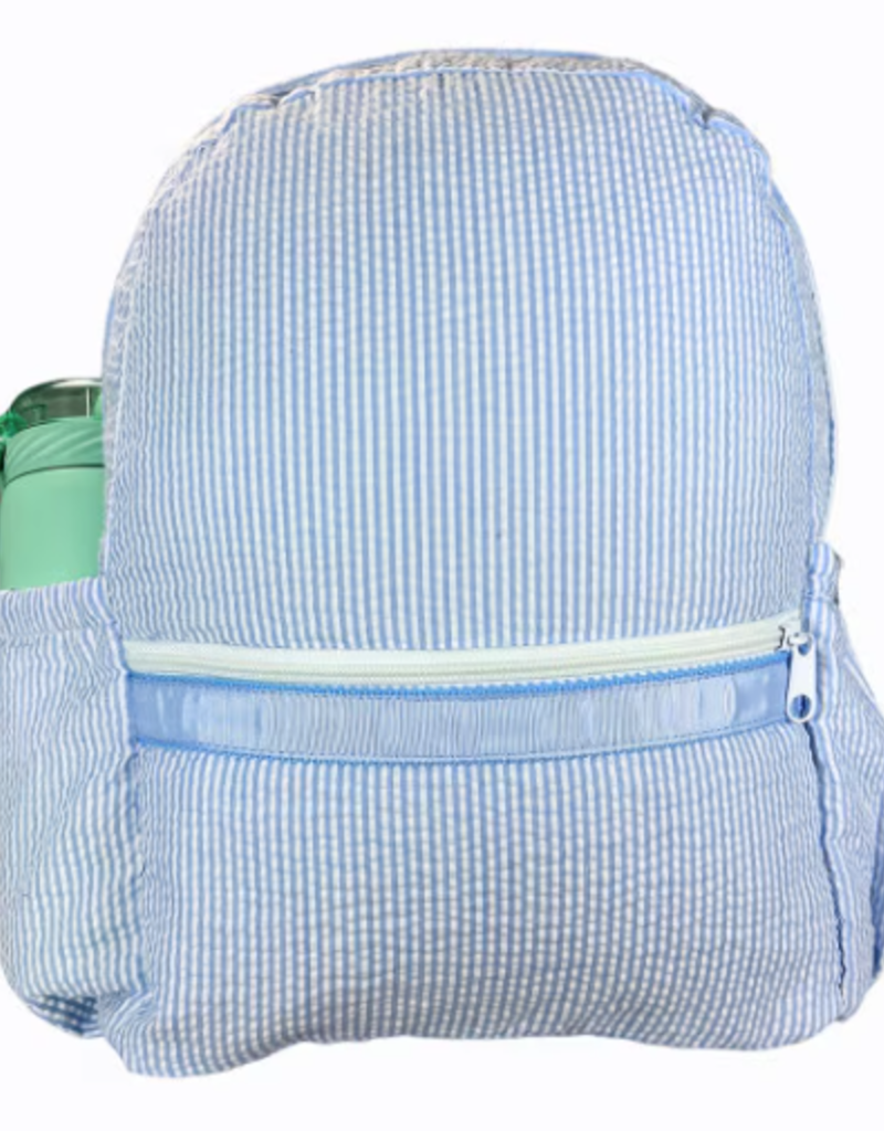Oh Mint Medium Backpack w/ Pockets Baby Blue Seersucker