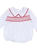 Magnolia Baby Red & White Essentials Smocked L/S Boy Bubble