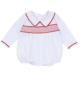 Magnolia Baby Red & White Essentials Smocked L/S Boy Bubble