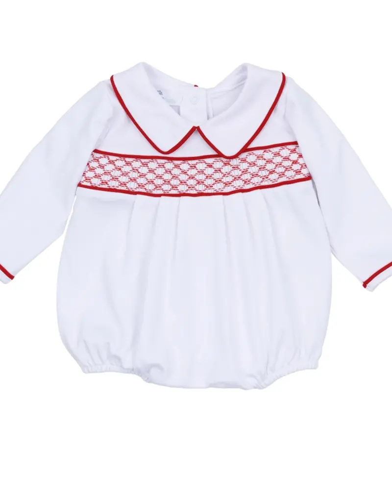Magnolia Baby Red & White Essentials Smocked L/S Boy Bubble