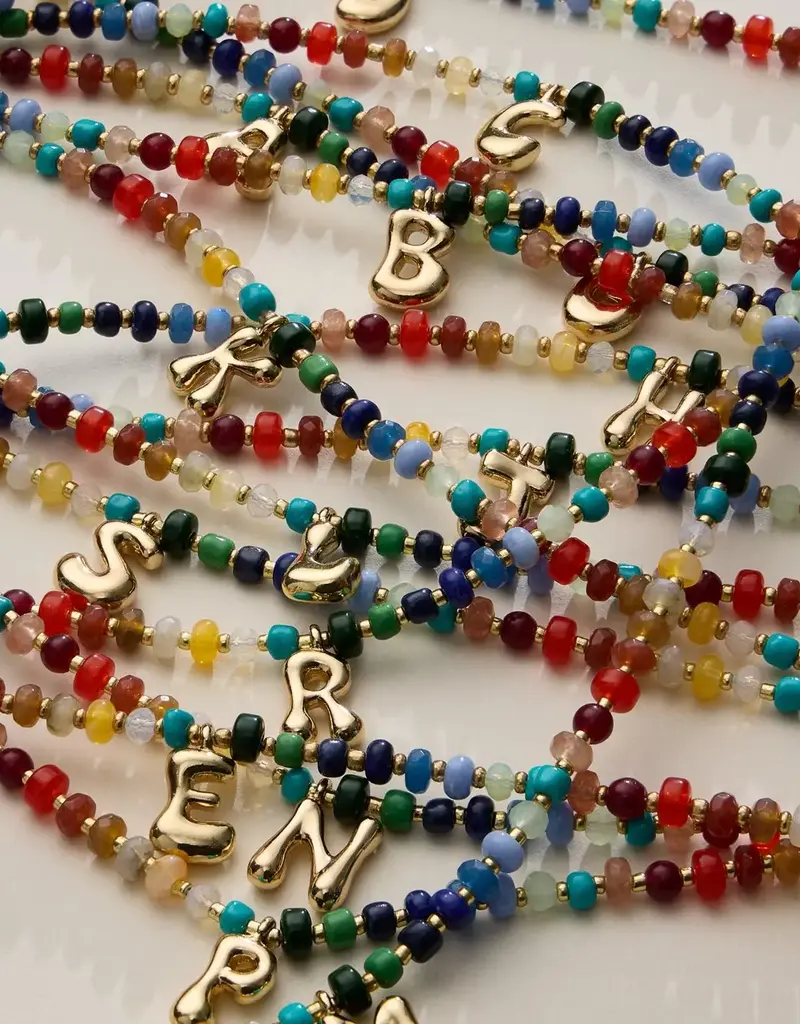 Lilla Haven Beaded Necklace + Gold Letter Charm