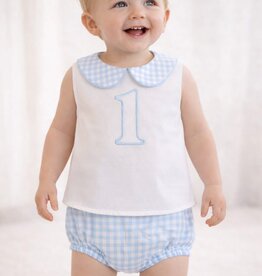 Aspen Blue Gingham Swiss Dot Diaper Set