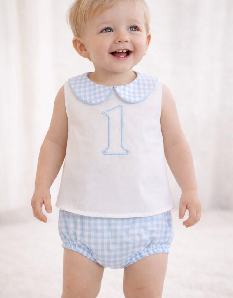 Aspen Blue Gingham Swiss Dot Diaper Set