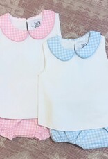 Aspen Blue Gingham Swiss Dot Diaper Set