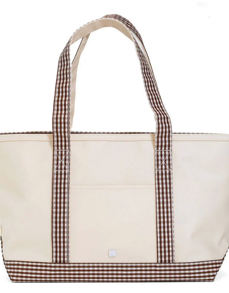 TRVL Medium Tote - Natural w/ Gingham Coco Trim