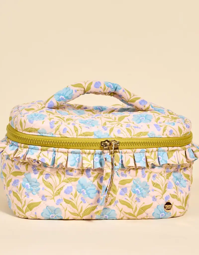 The Darling Effect Glam & Go Quilted Cosmetic Bag–Poppin' Petals Aqua