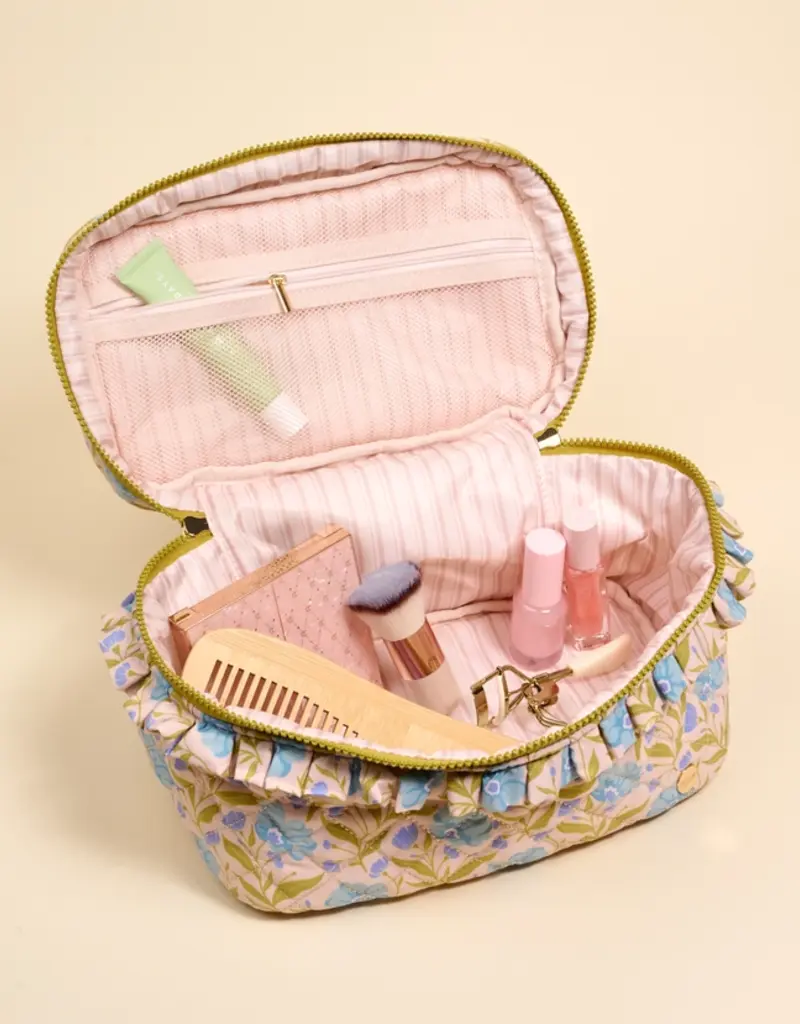 The Darling Effect Glam & Go Quilted Cosmetic Bag–Poppin' Petals Aqua