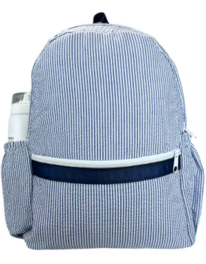 Oh Mint Medium Backpack w/ Pockets Navy Seersucker