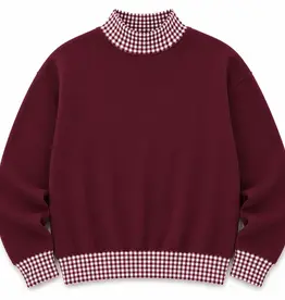 ARB Blanks Gingham Maroon Mock Neck