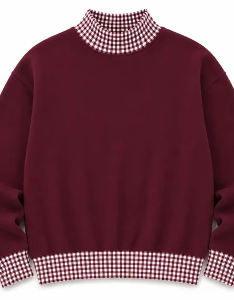 ARB Blanks Gingham Maroon Mock Neck