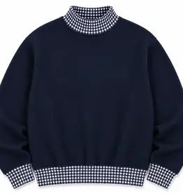 ARB Blanks Gingham Navy Mock Neck