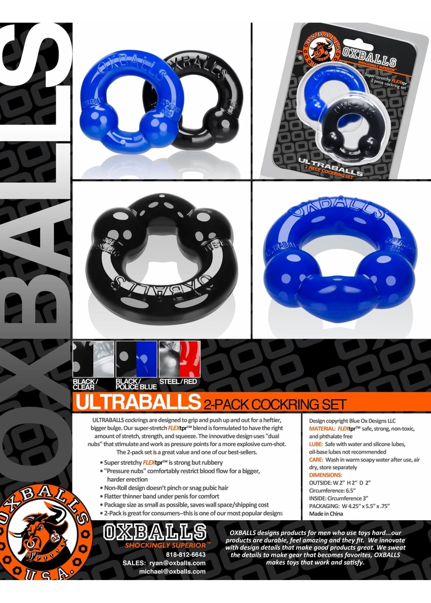 Oxballs Ultraballs 2-Pack Cockring Clr/Blk