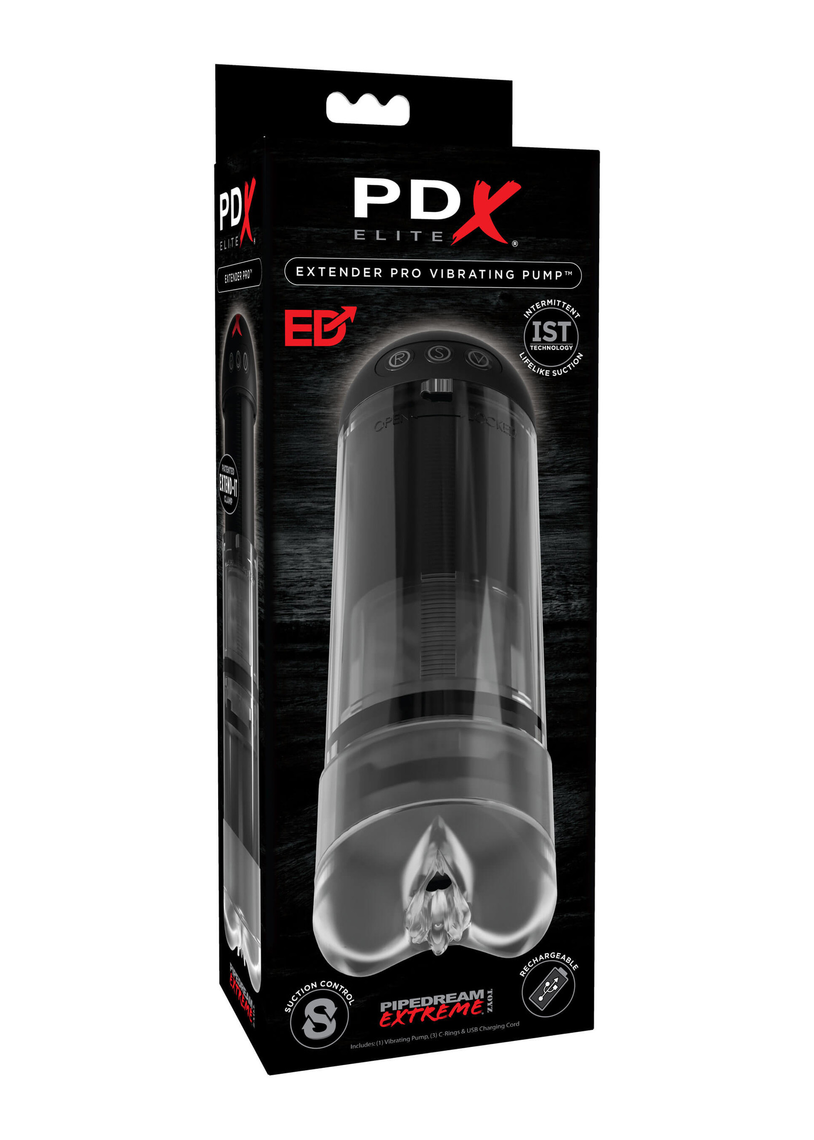 PDX Elite Extender Pro Vibrating Pump - Clear/Black