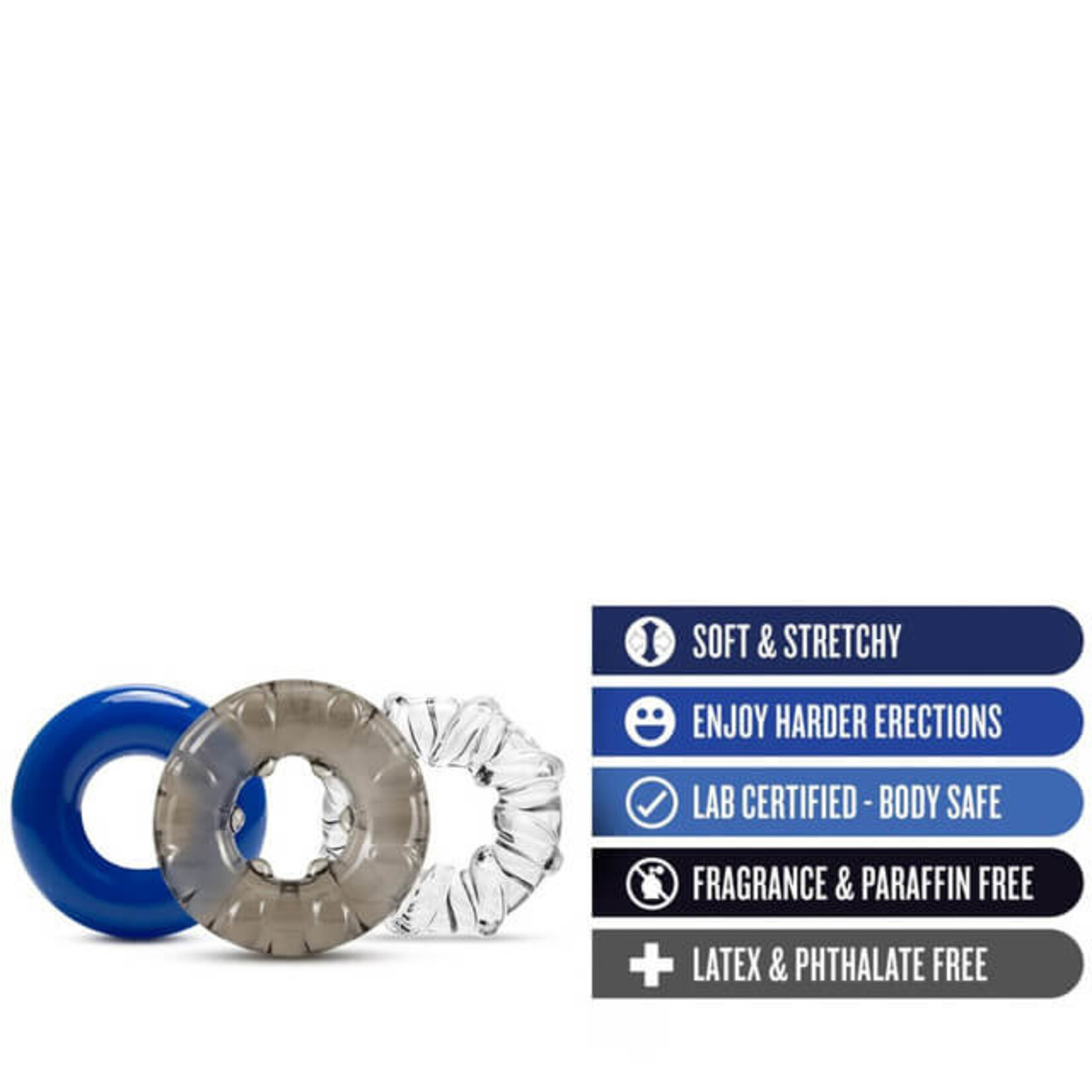 Blush Stay Hard - Triple Stretch 3 Pack Cock Rings