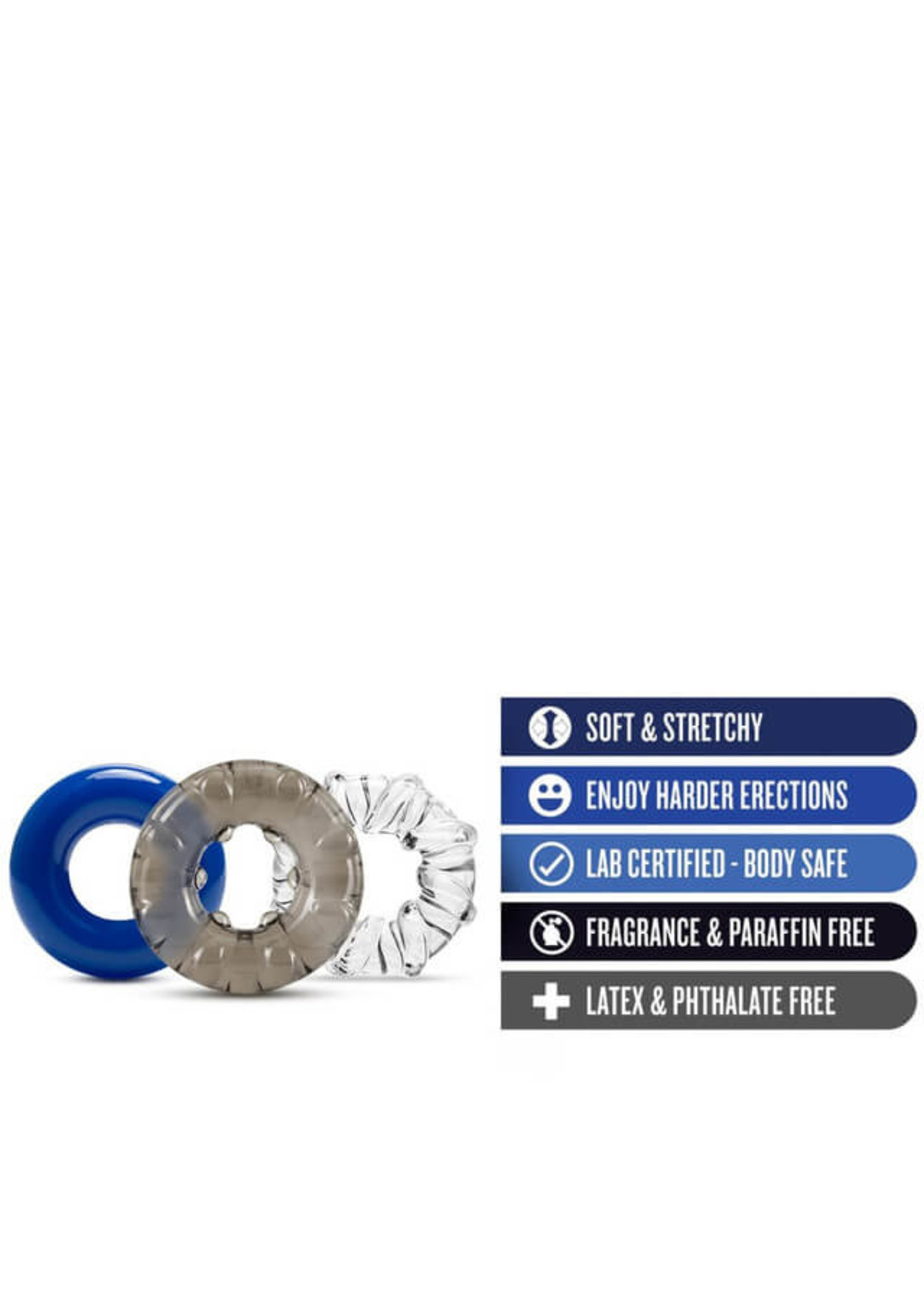 Blush Stay Hard - Triple Stretch 3 Pack Cock Rings