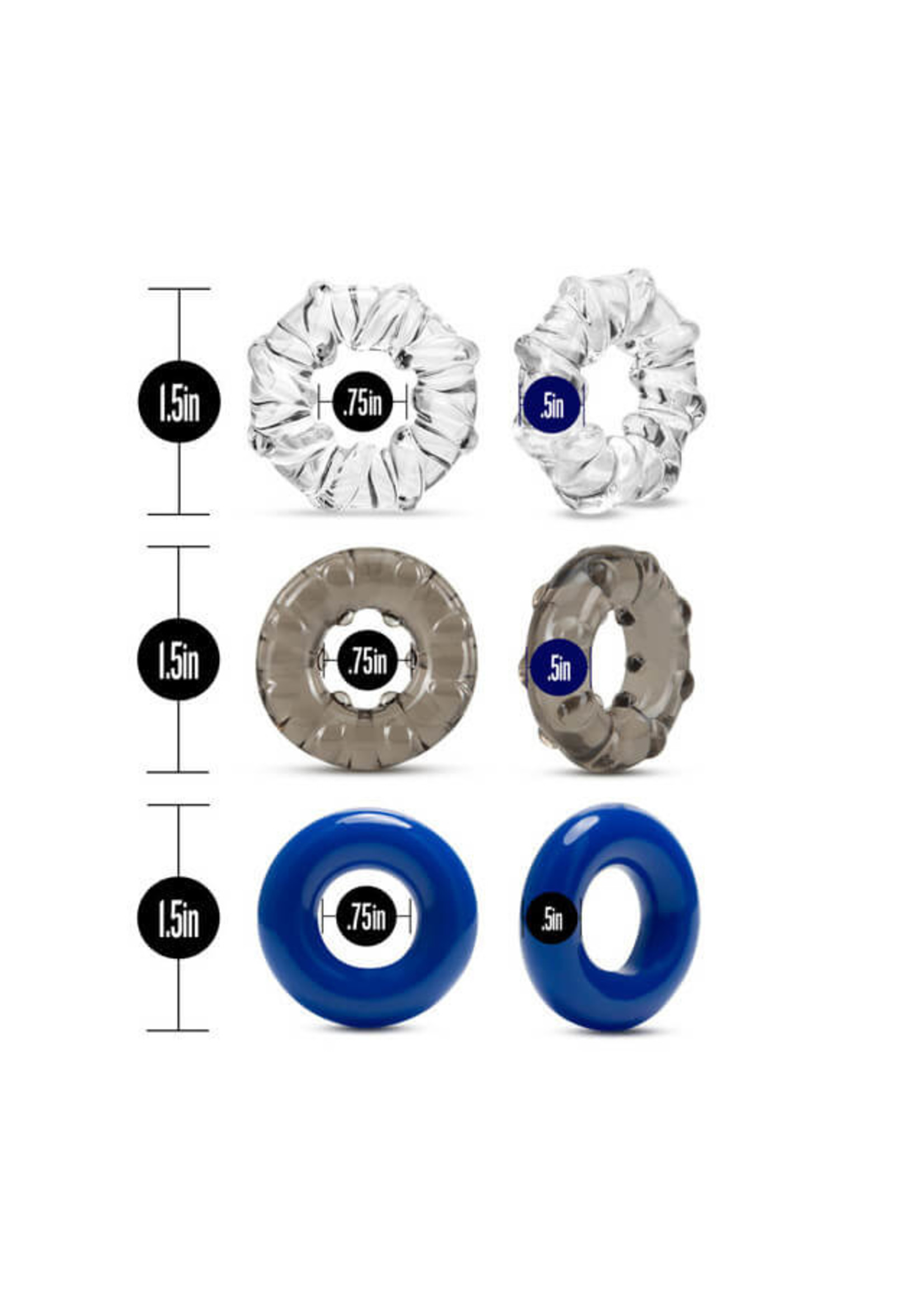 Blush Stay Hard - Triple Stretch 3 Pack Cock Rings