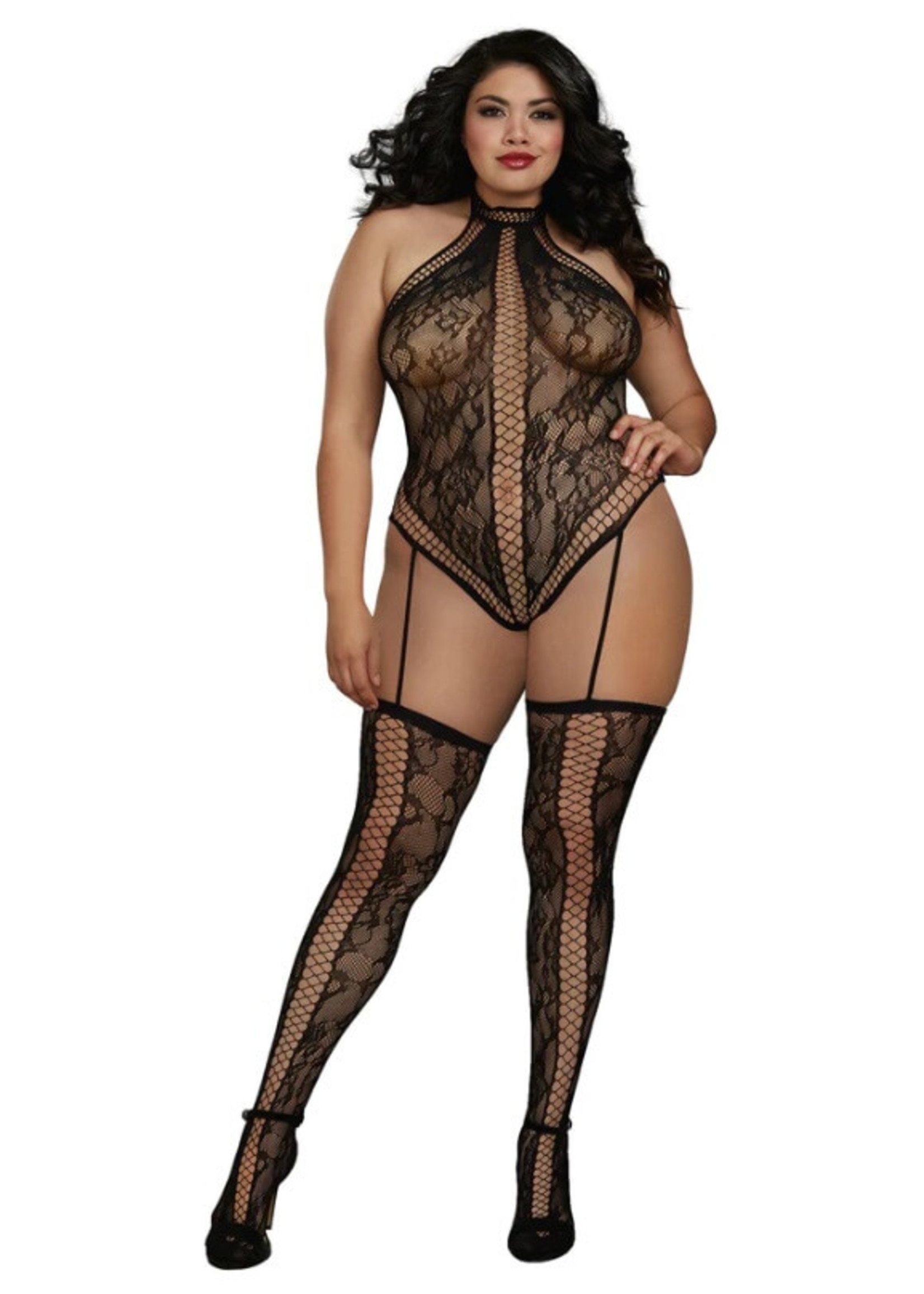 Dreamgirl Lace Teddy Bodystocking with Criss-Cross Detailing