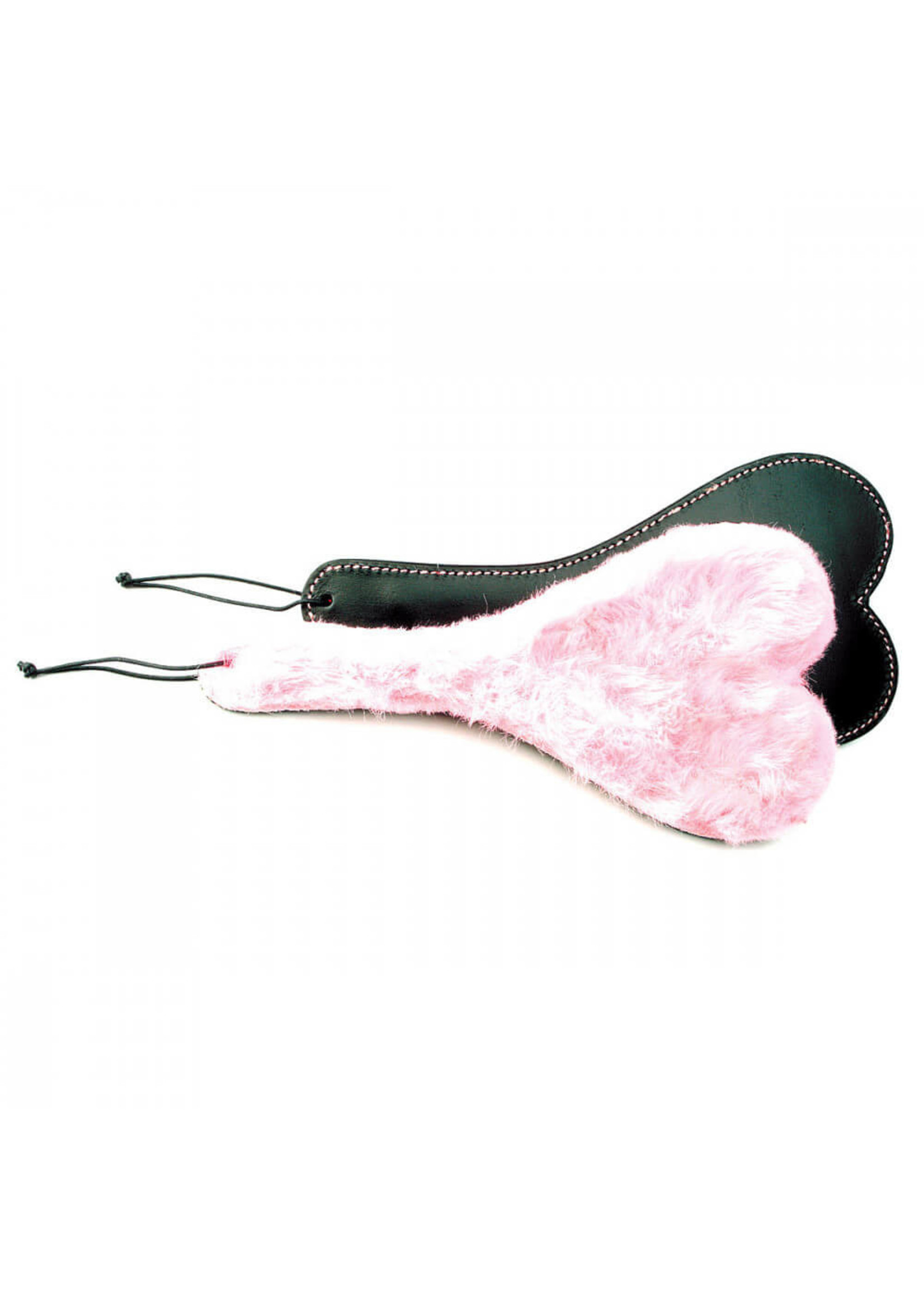 Spank-Her Heart Paddle Pink Plush & Black Leather