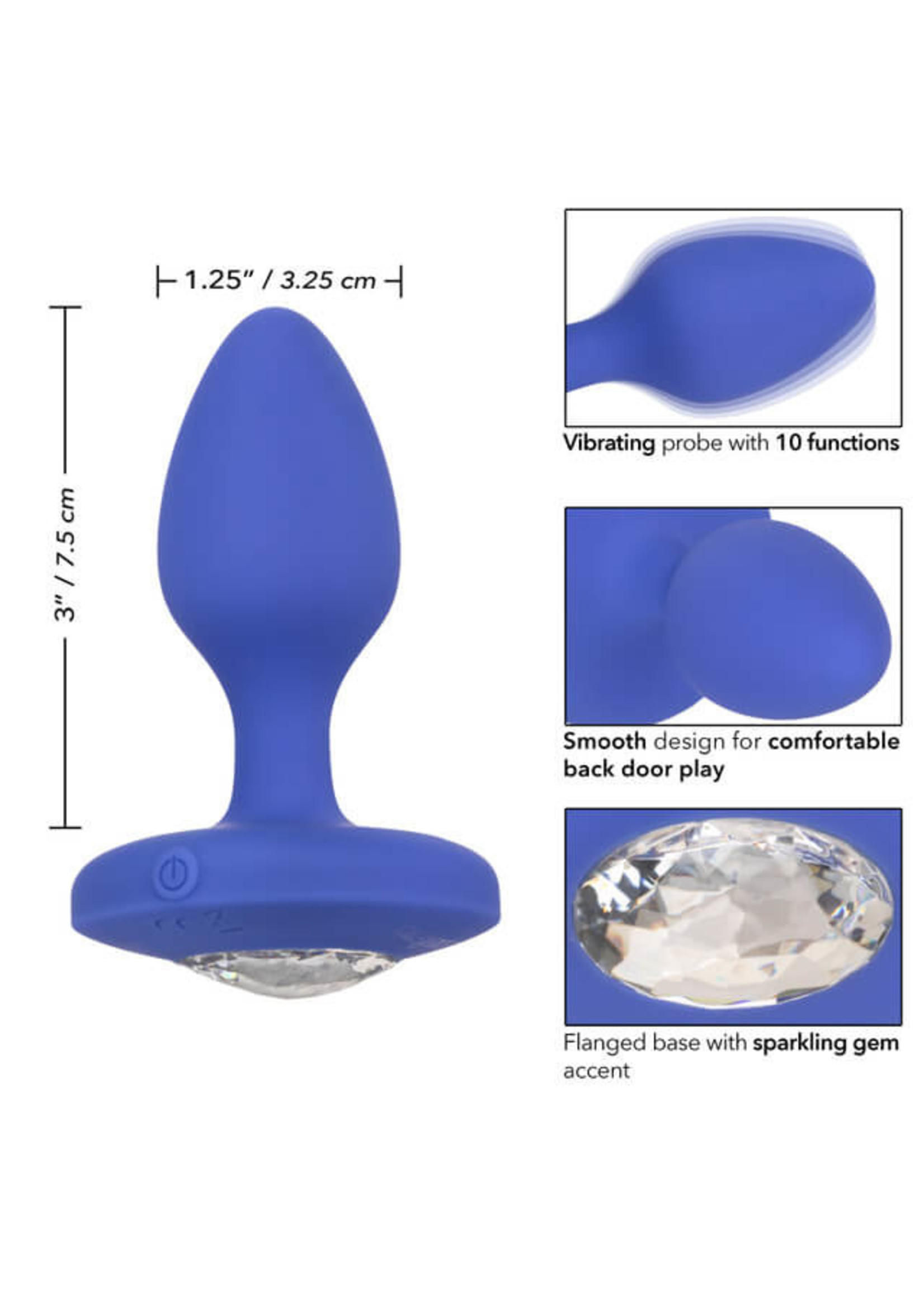 Cal Exotic Novelties Cheeky Gems Medium Rechargeable Vibrating Probe - Blue