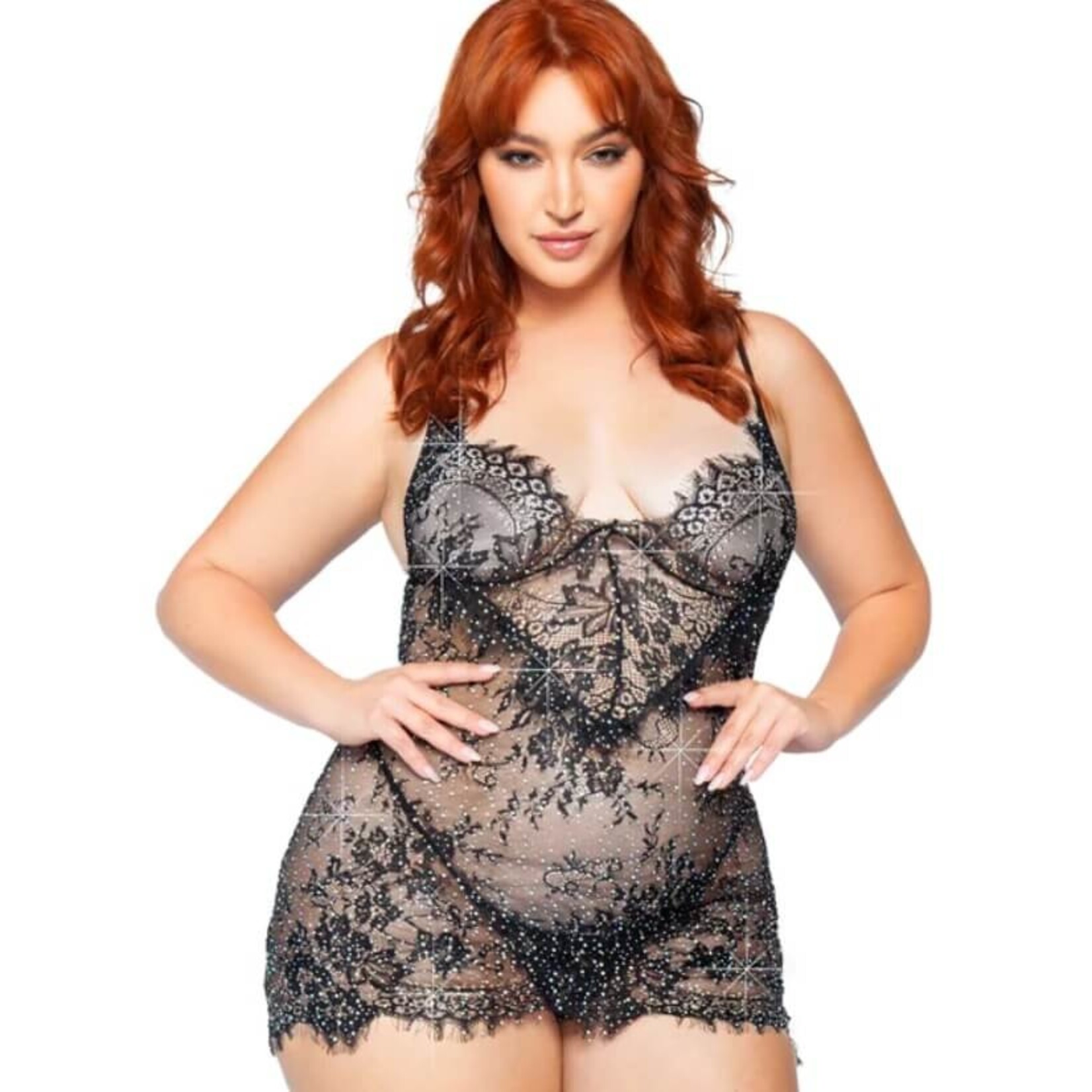 Leg Avenue 2 PC Eyelash Lace Rhinestone Dress w/ G-string