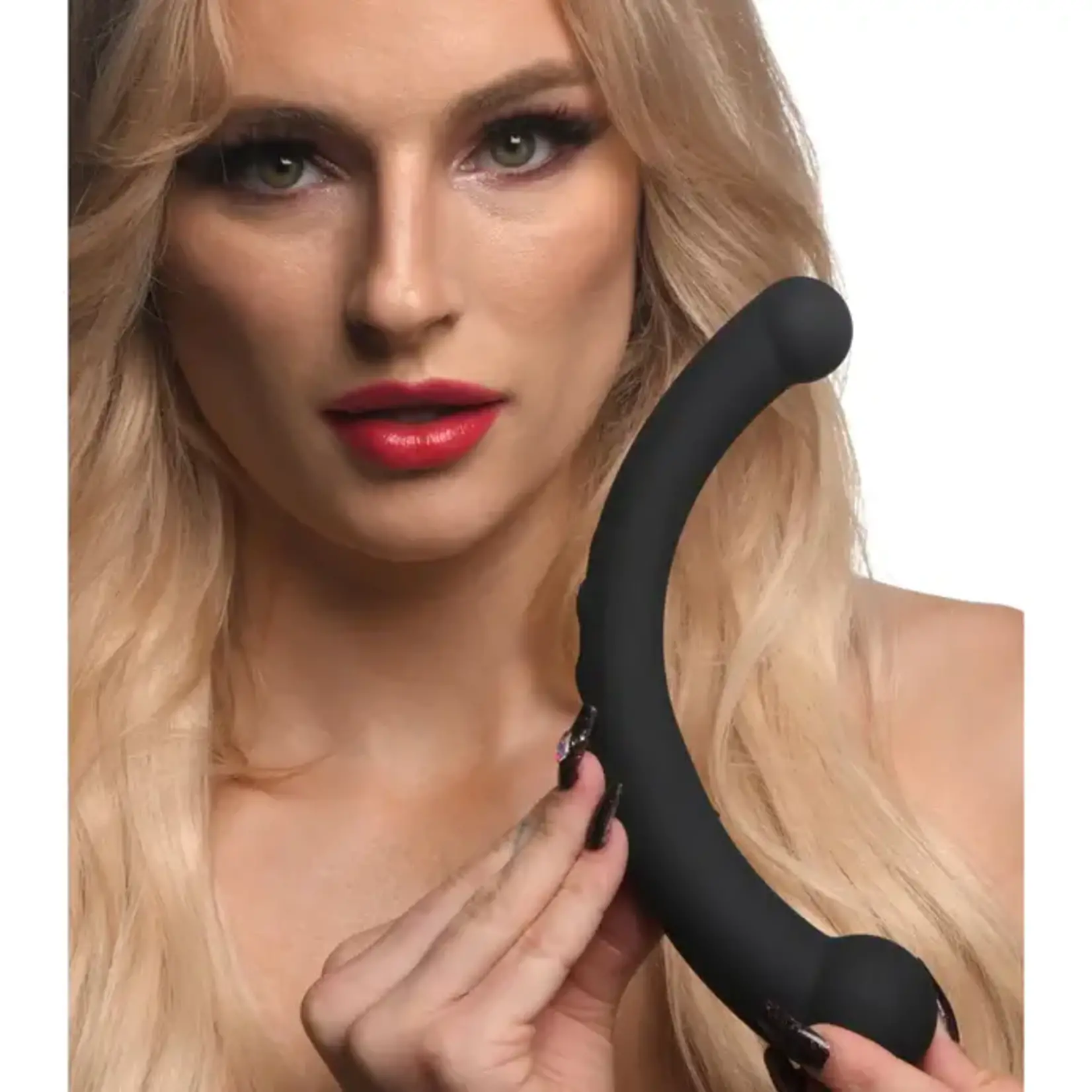 10X Vibra-Crescent Vibrating Silicone Dual Ended Dildo - Black