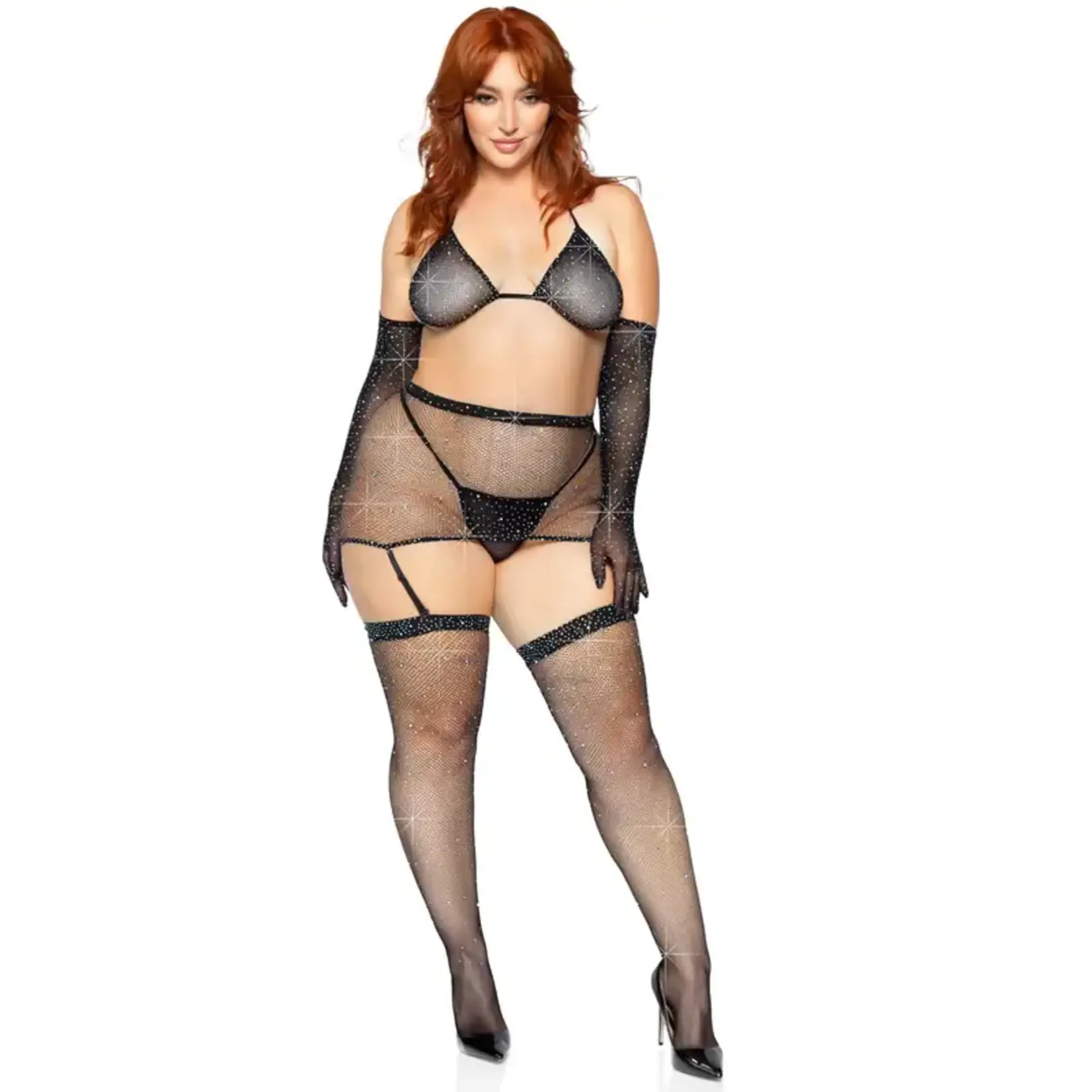 Leg Avenue Risk Taker Plus Rhinestone Bra Set
