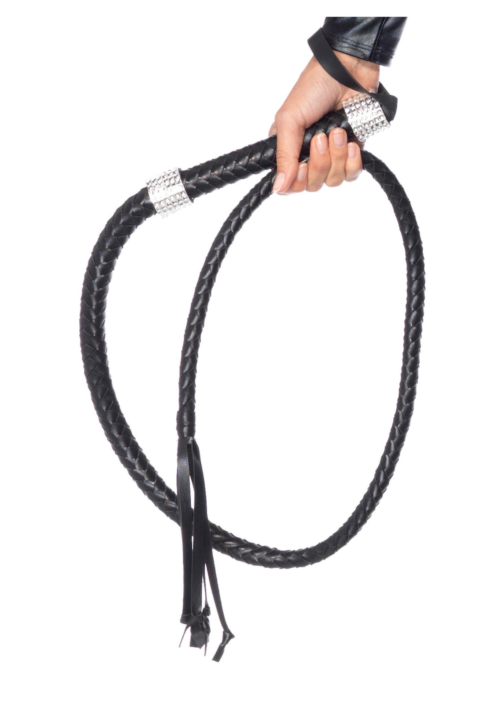 Leg Avenue 54" Braided Whip With Rhinestone Look Handle