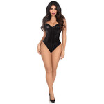 Leg Avenue Sequin Boned Snap-Crotch Bodysuit w/ Clear Straps