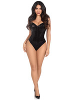 Leg Avenue Sequin Boned Snap-Crotch Bodysuit w/ Clear Straps