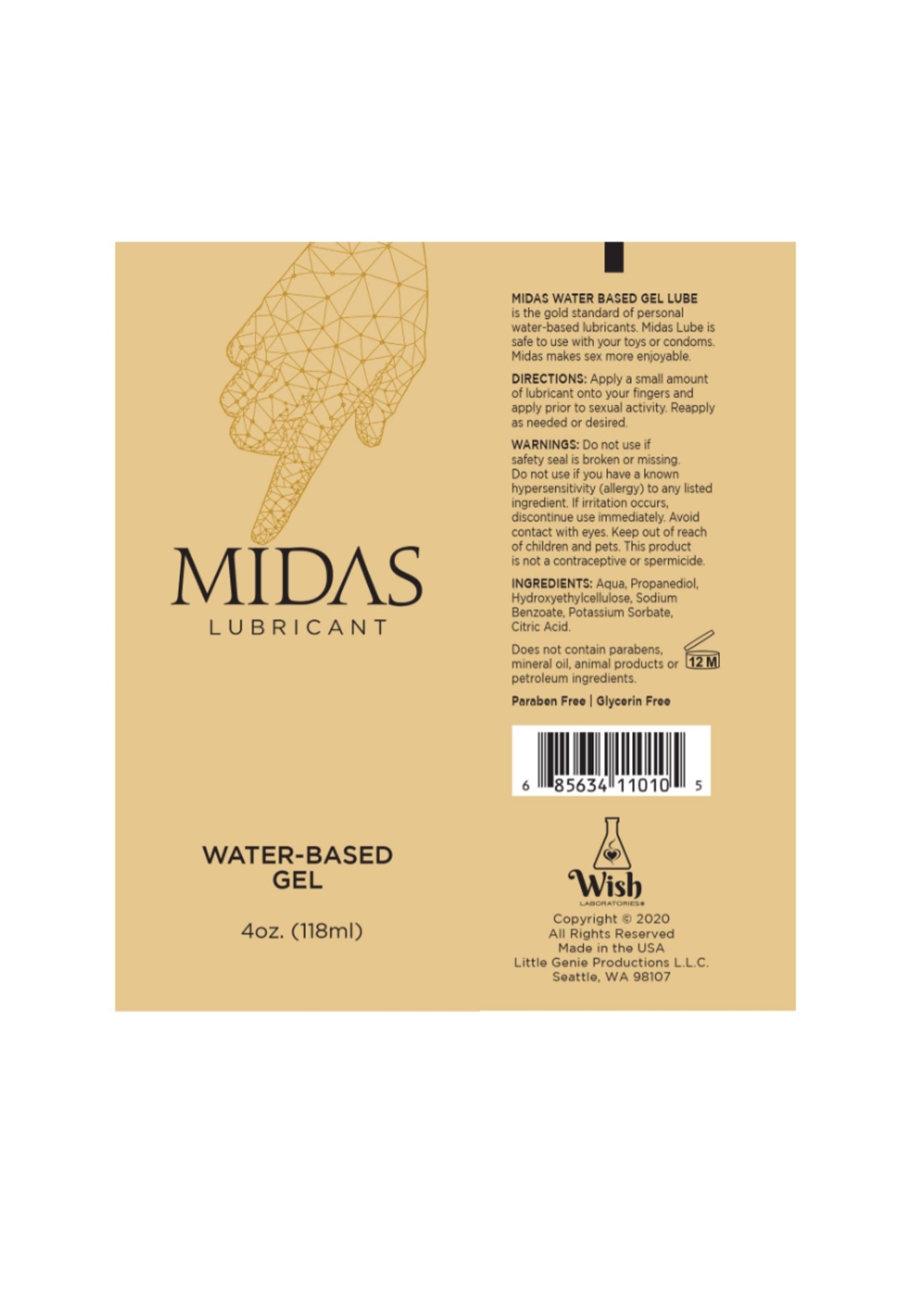 MIDAS- Waterbased Gel Lubricant 4oz.
