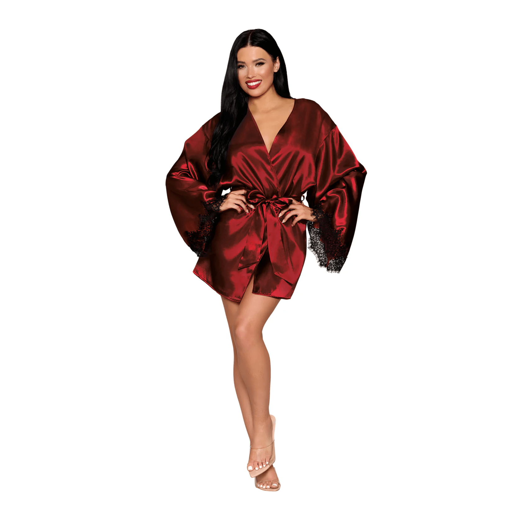 Dreamgirl Dreamgirl Open Back Satin Robe - Ox Blood