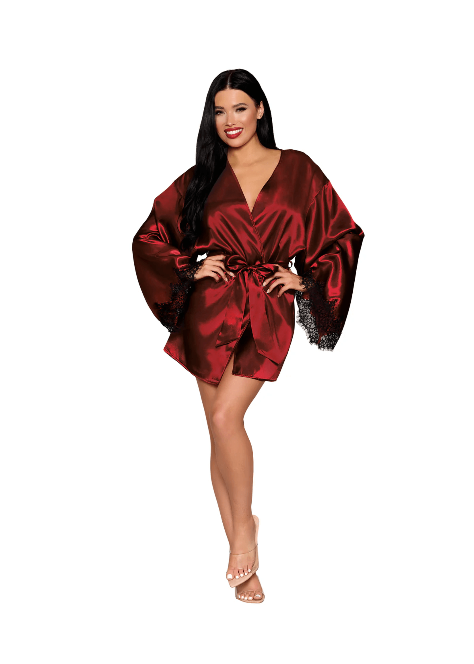 Dreamgirl Dreamgirl Open Back Satin Robe - Ox Blood