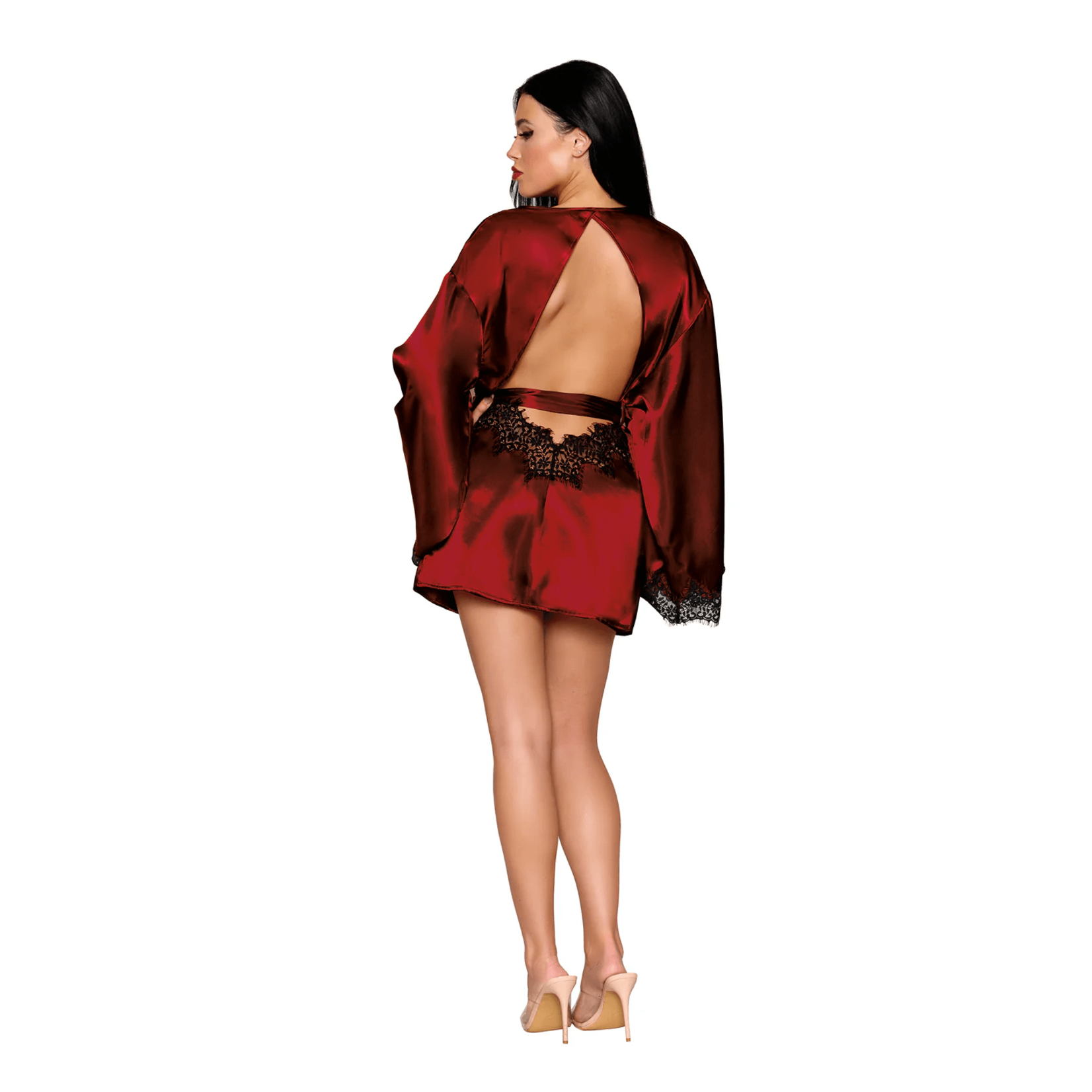 Dreamgirl Dreamgirl Open Back Satin Robe - Ox Blood