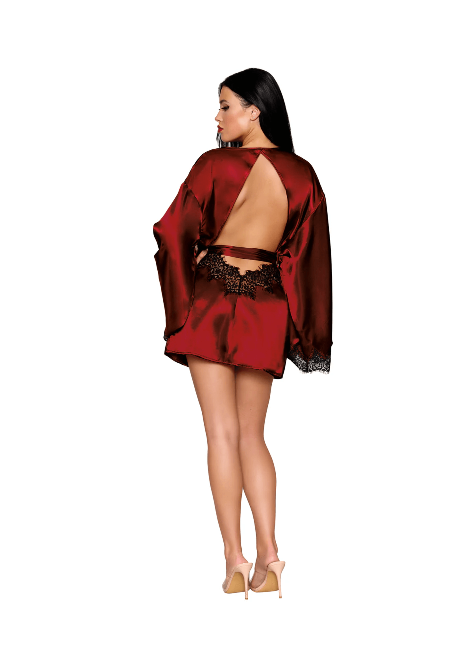 Dreamgirl Dreamgirl Open Back Satin Robe - Ox Blood