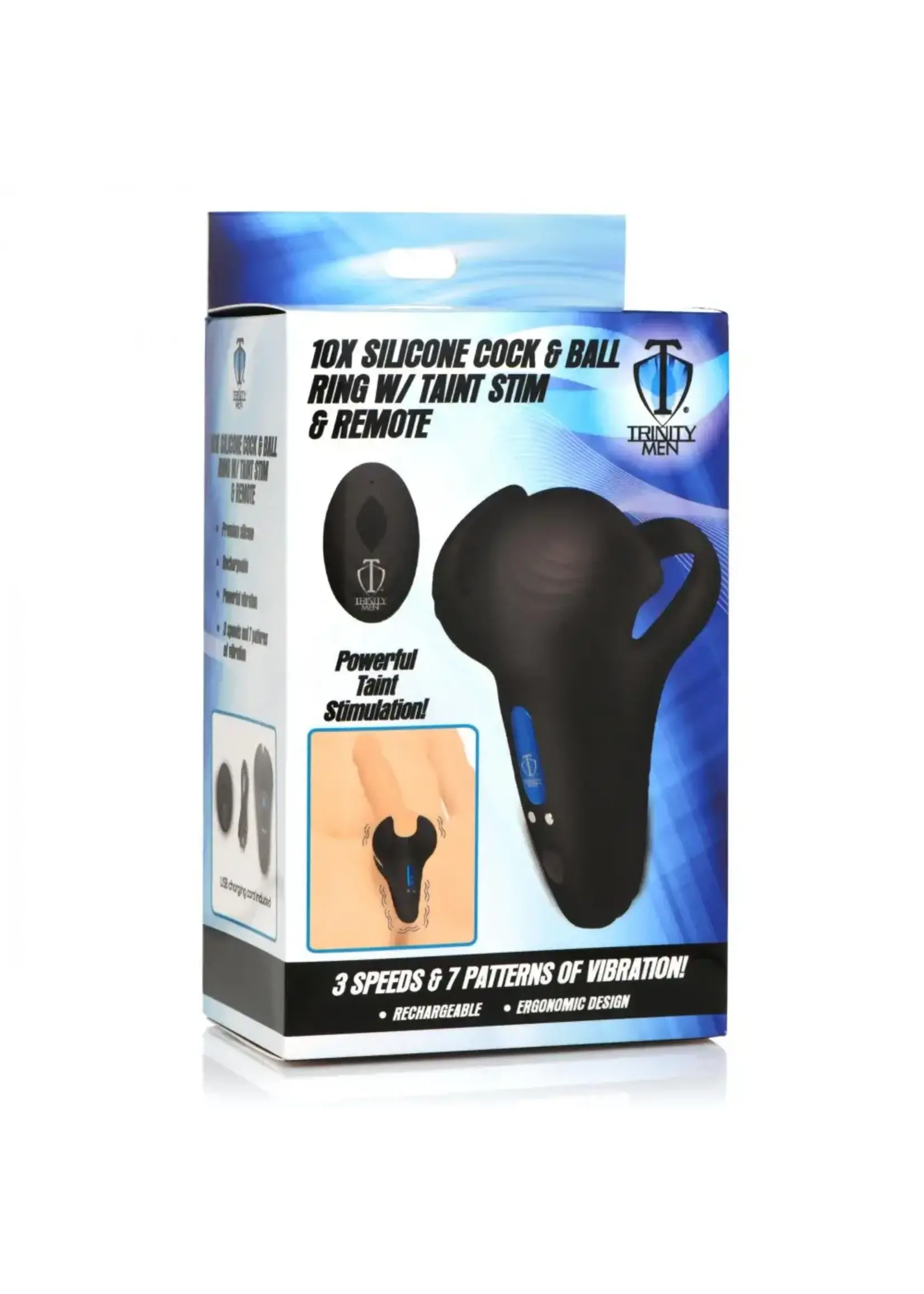 10X Silicone Cock & Ball Ring W- Taint Stim & Remote Control