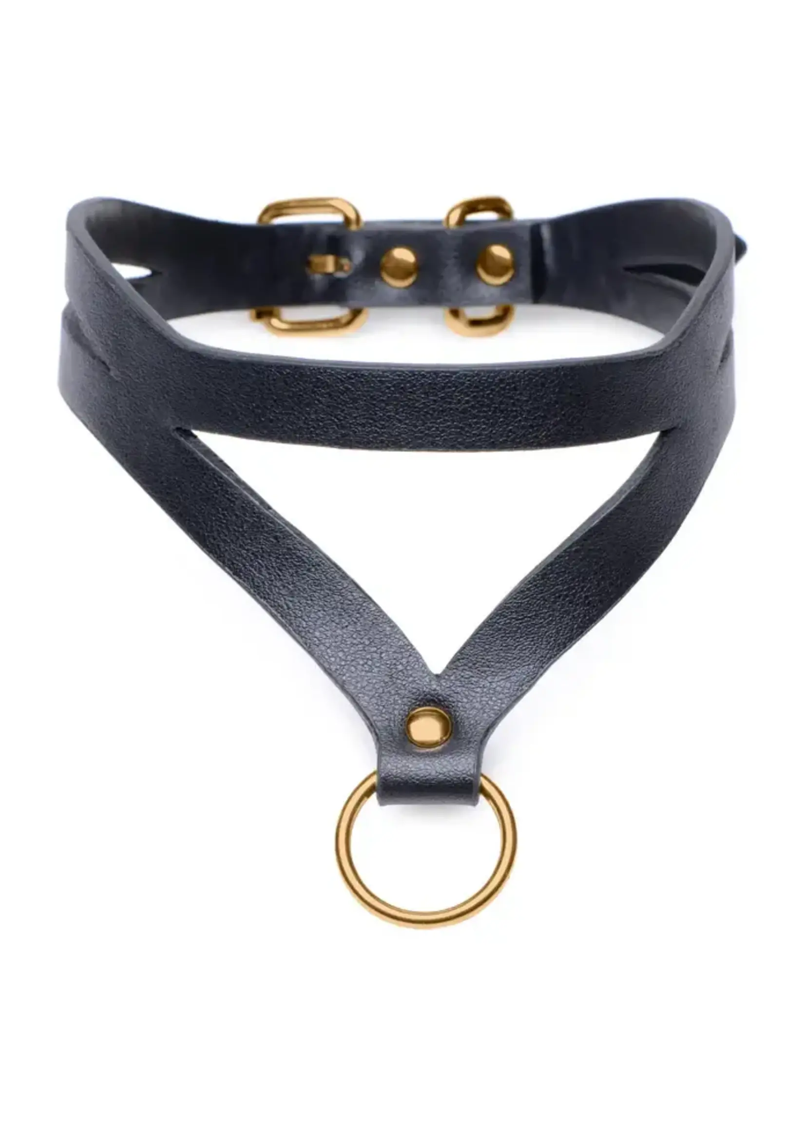 Bondage Baddie Black & Gold Collar with O-Ring