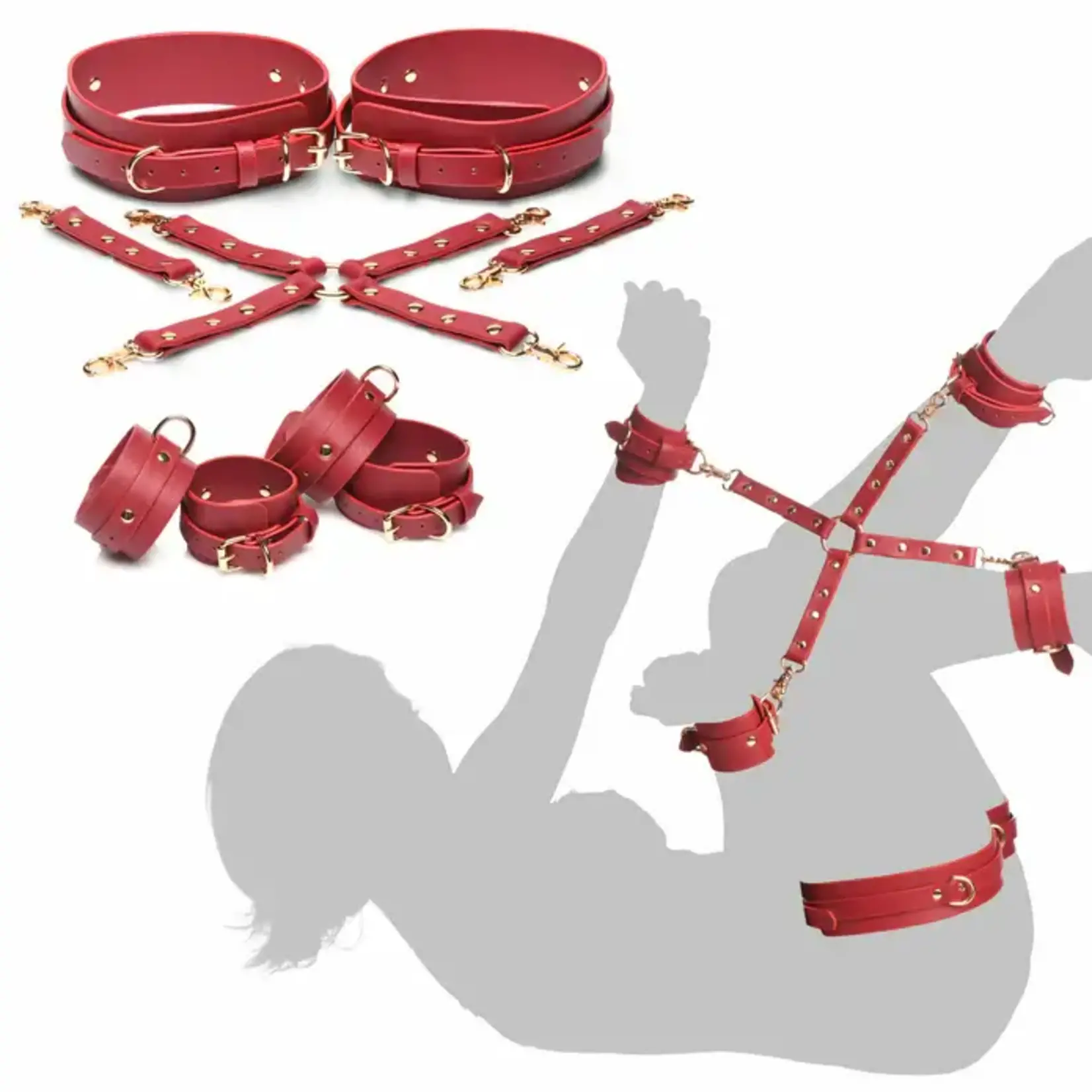 Crimson Captive Thigh & Wrist Hog Tie Restraints